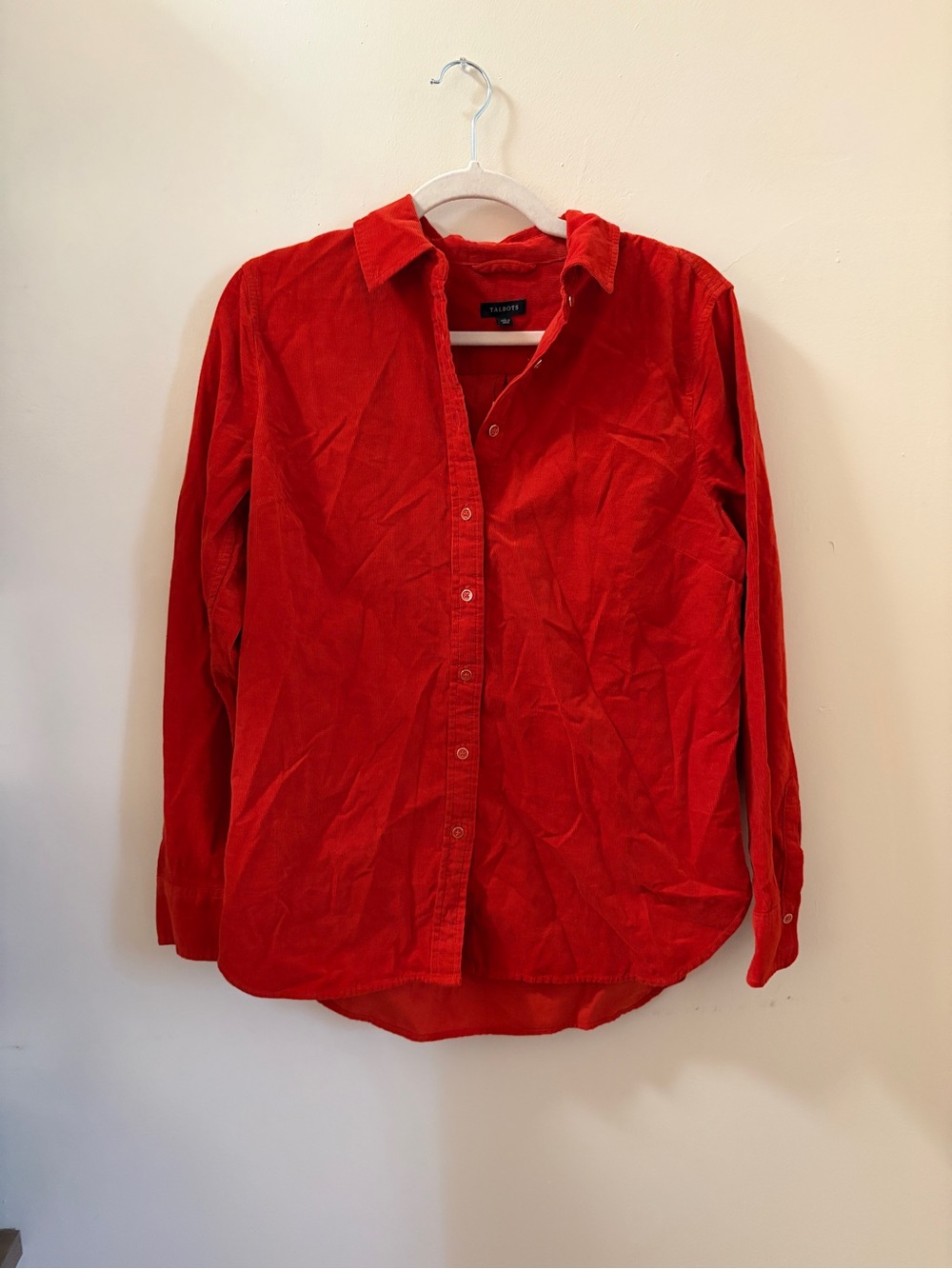 NWT talbots blood orange red corduroy button up shirt